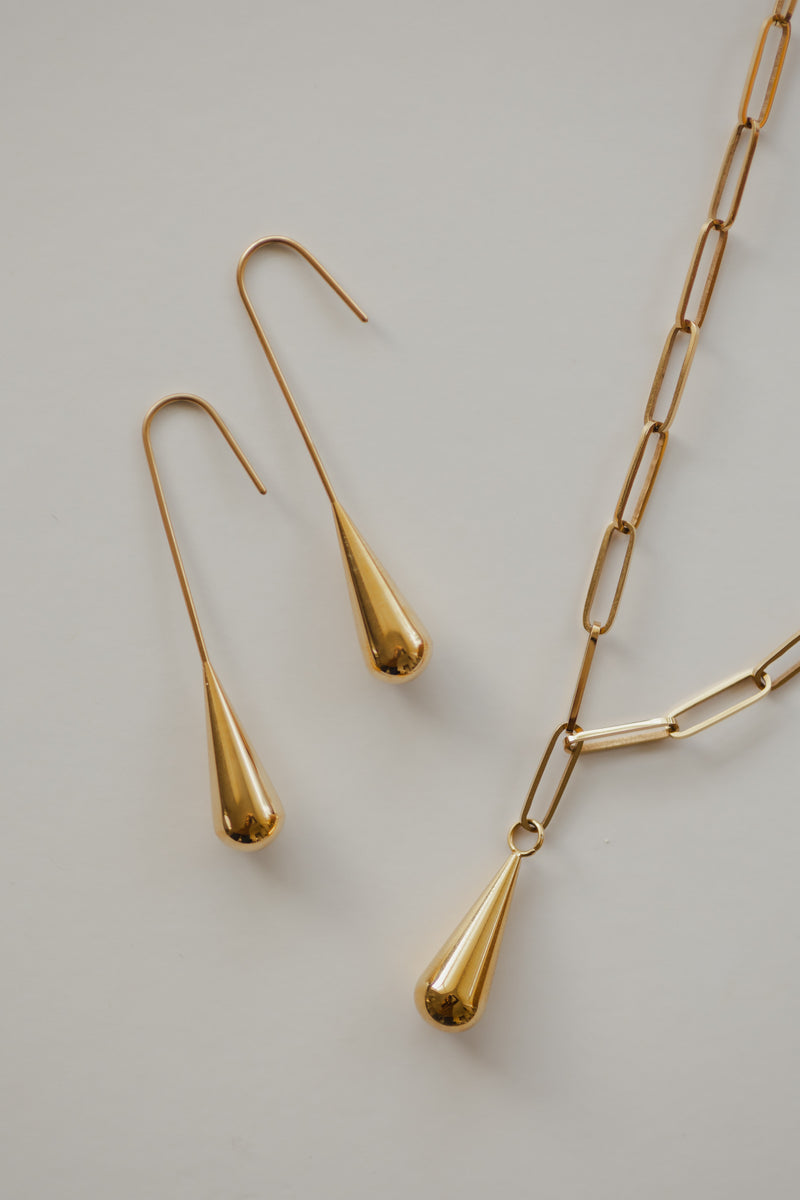 La Goutte 18K Gold Plated Stainless Steel Earrings 4.5cm Unique Timeless Design