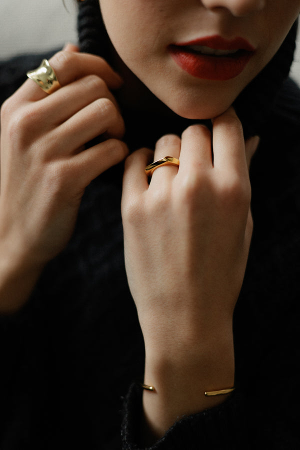 Stéphanie 18K Gold Plated Stainless Steel Bevel Ring Elegant Comfortable Jewelry