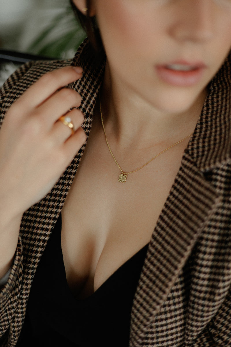 Le Carré necklace with textured square pendant in 14k gold plated sterling silver