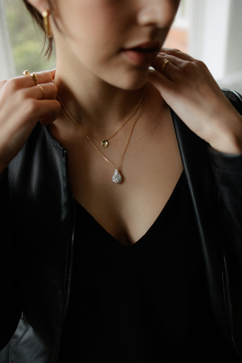 Tanya necklace with shaped pendant in 14k gold plated sterling silver