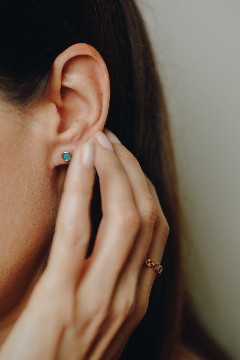 Pauline 18K Gold Plated Sterling Silver Turquoise Stud Earrings 3.8mm Vintage Style