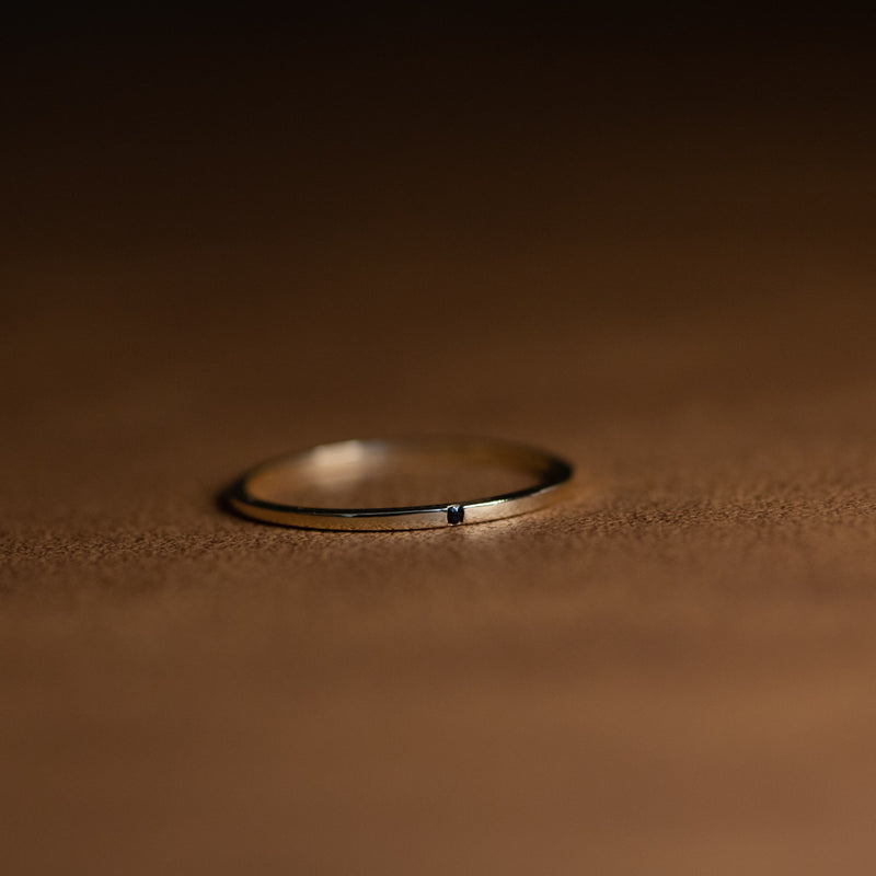 Martine ultra-thin 14k solid gold ring with black cubic zirconia – minimalist dainty style

