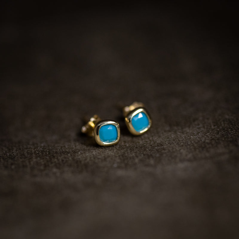 Pauline 18K Gold Plated Sterling Silver Turquoise Stud Earrings 3.8mm Vintage Style