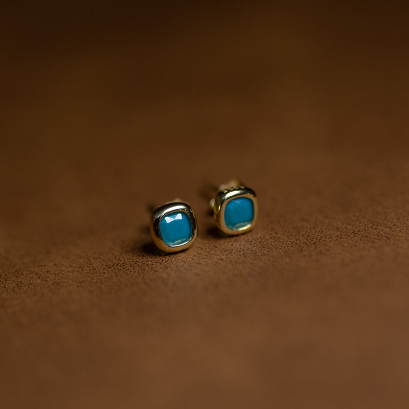 Pauline 18K Gold Plated Sterling Silver Turquoise Stud Earrings 3.8mm Vintage Style