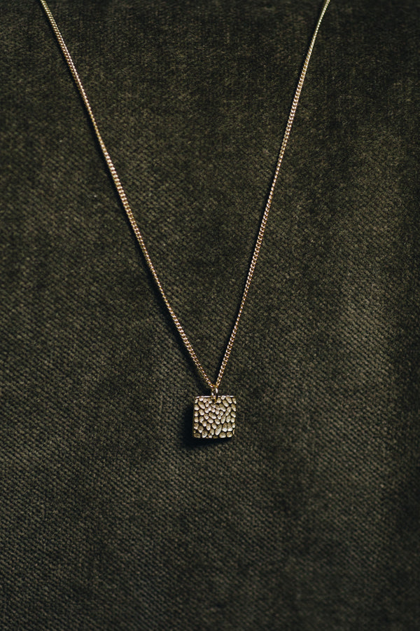 Le Carré necklace with textured square pendant in 14k gold plated sterling silver