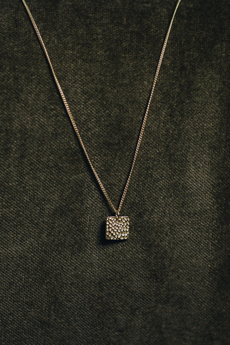 Le Carré necklace with textured square pendant in 14k gold plated sterling silver