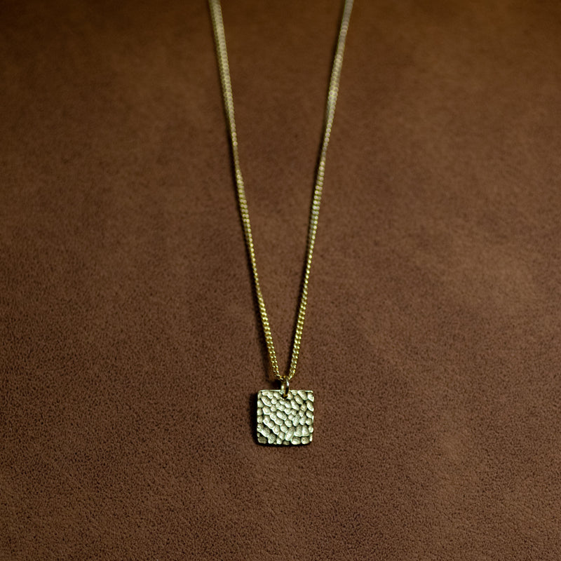 Le Carré necklace with textured square pendant in 14k gold plated sterling silver