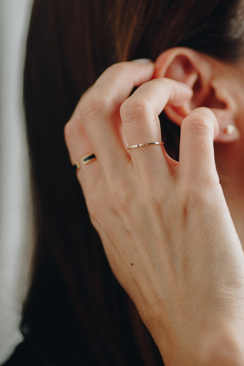 Martine ultra-thin 14k solid gold ring with black cubic zirconia – minimalist dainty style

