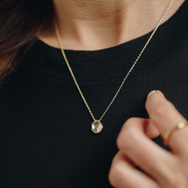 Tanya necklace with shaped pendant in 14k gold plated sterling silver