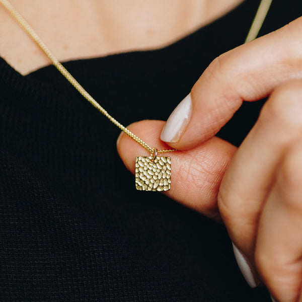 Le Carré necklace with textured square pendant in 14k gold plated sterling silver